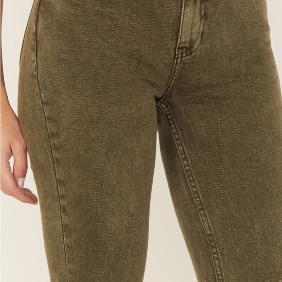 Cleo + Wolf High Rise Ankle Straight Jeans Green Distressed Sz 27 - Picture 3 of 9